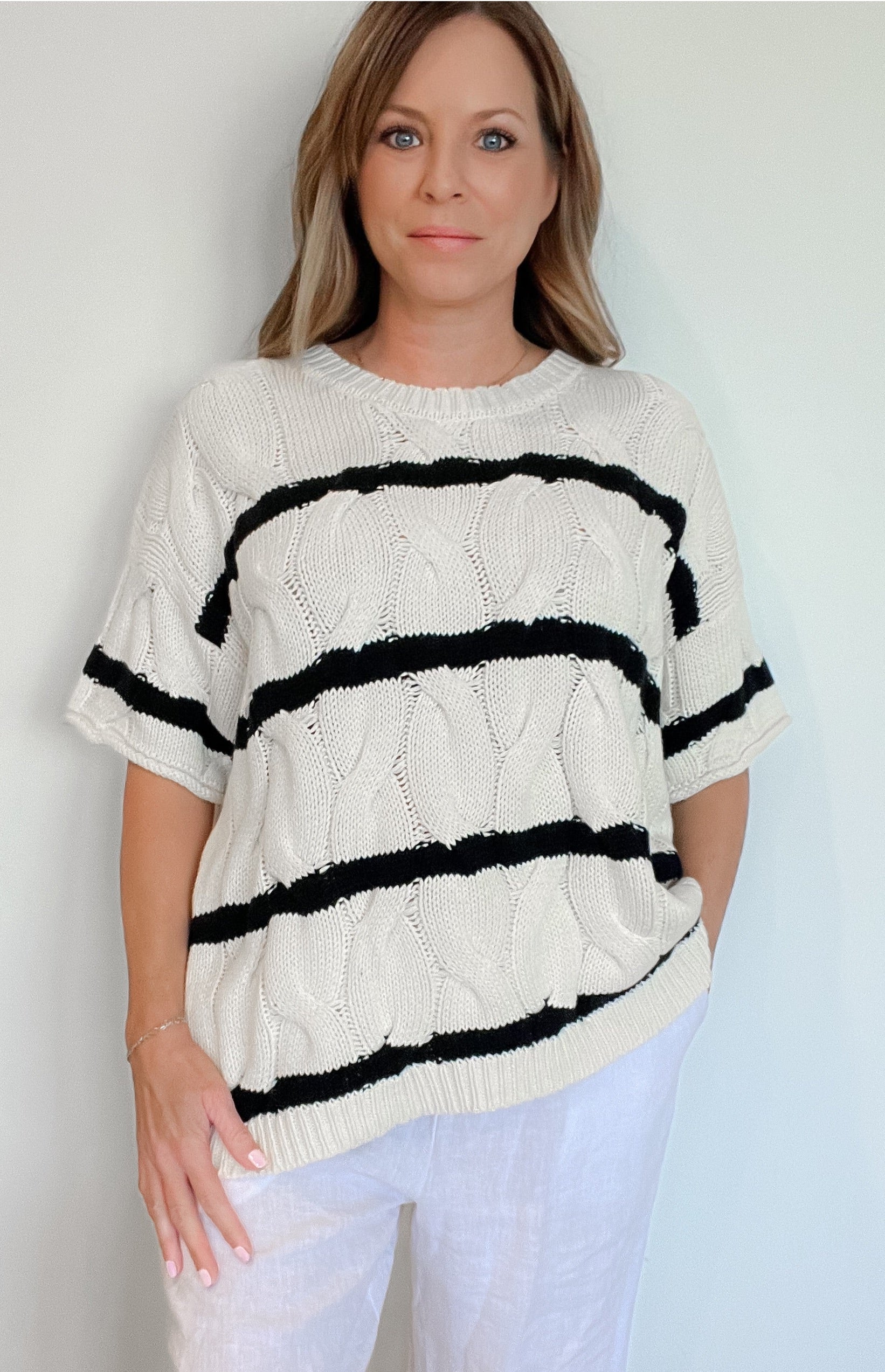 Shoreham Stripe Cable Knit Sweater – Cambria Boutique