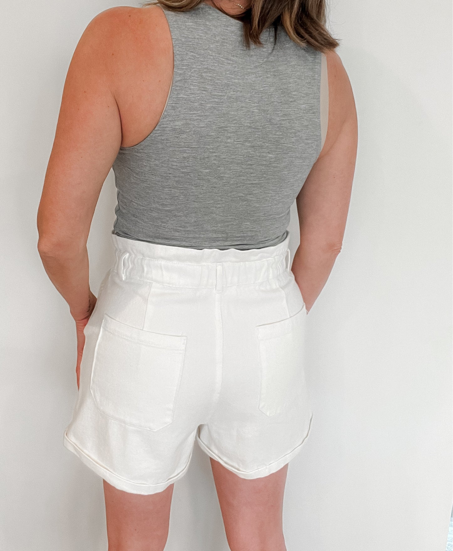 Cali Paperbag Denim Shorts-White
