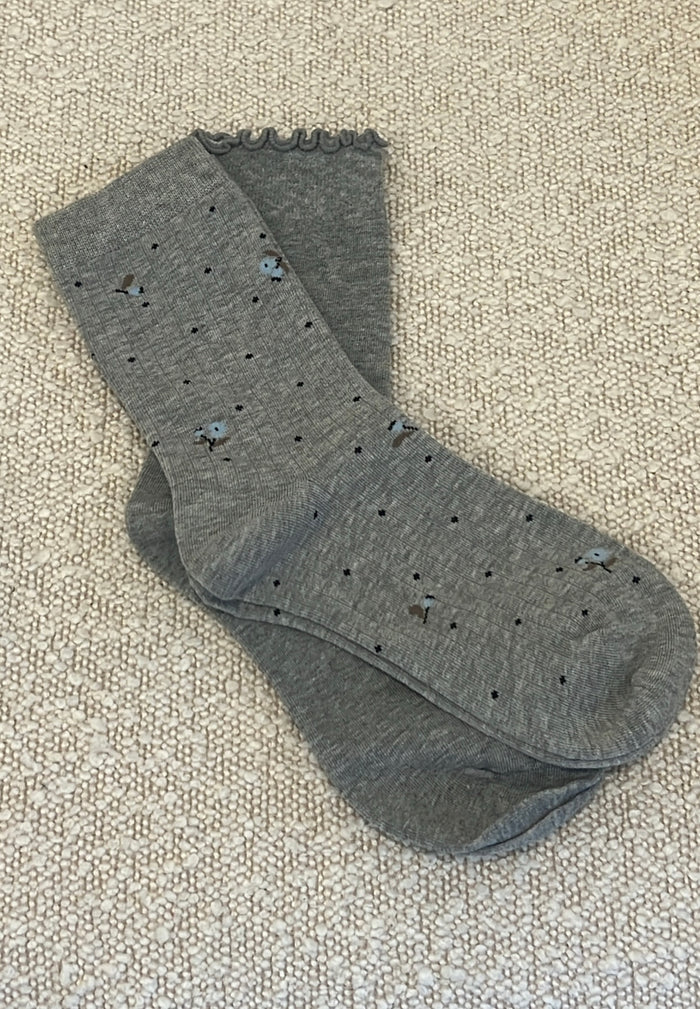 Retro Floral Socks-Grey