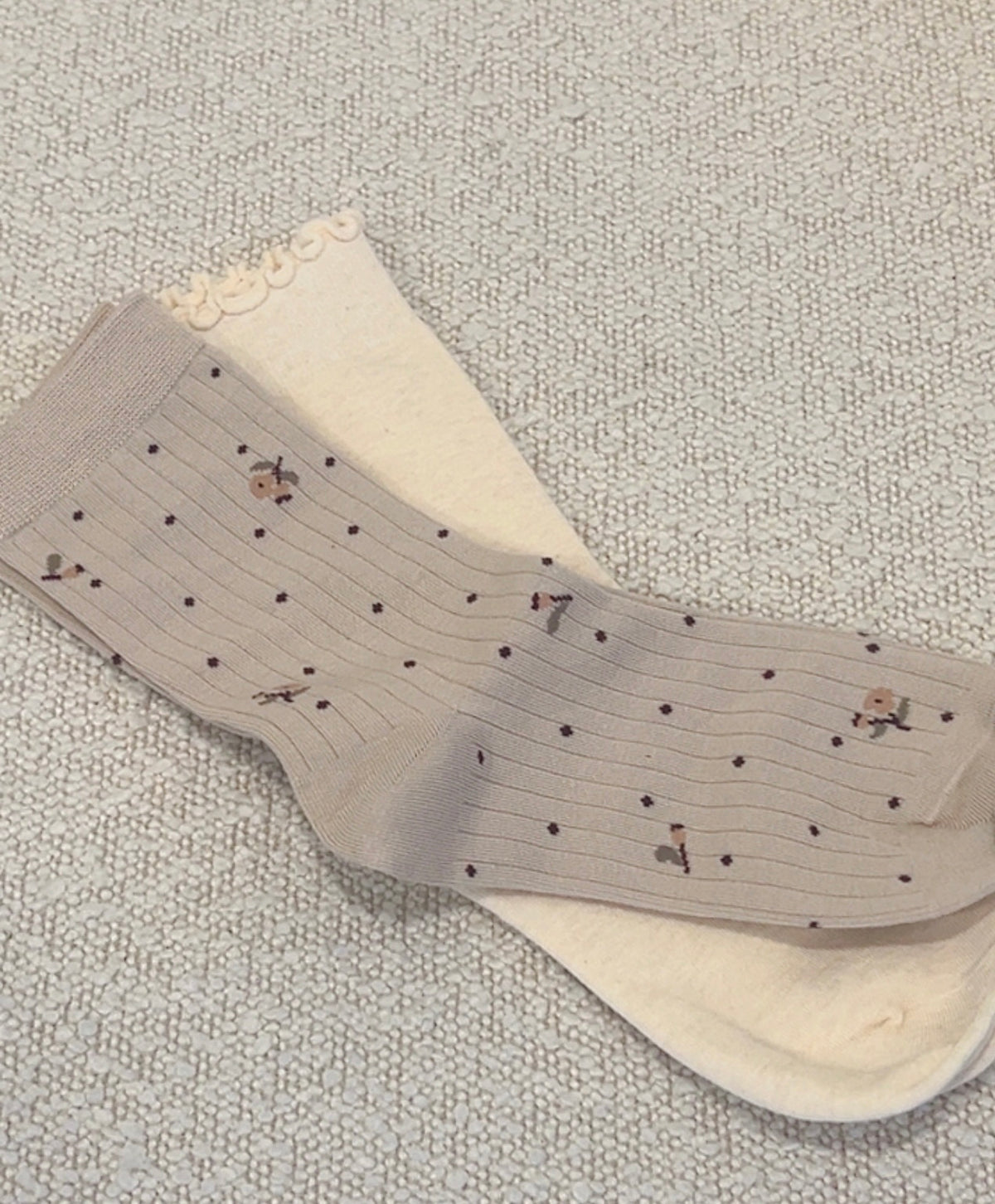 Retro Floral Socks-Beige
