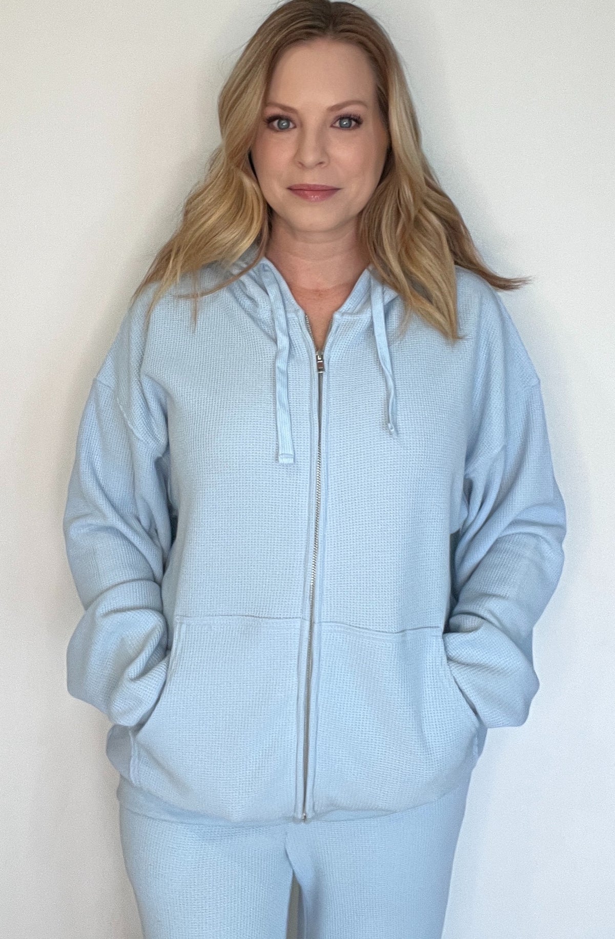 Saturdays Waffle Hoodie-Pale Blue