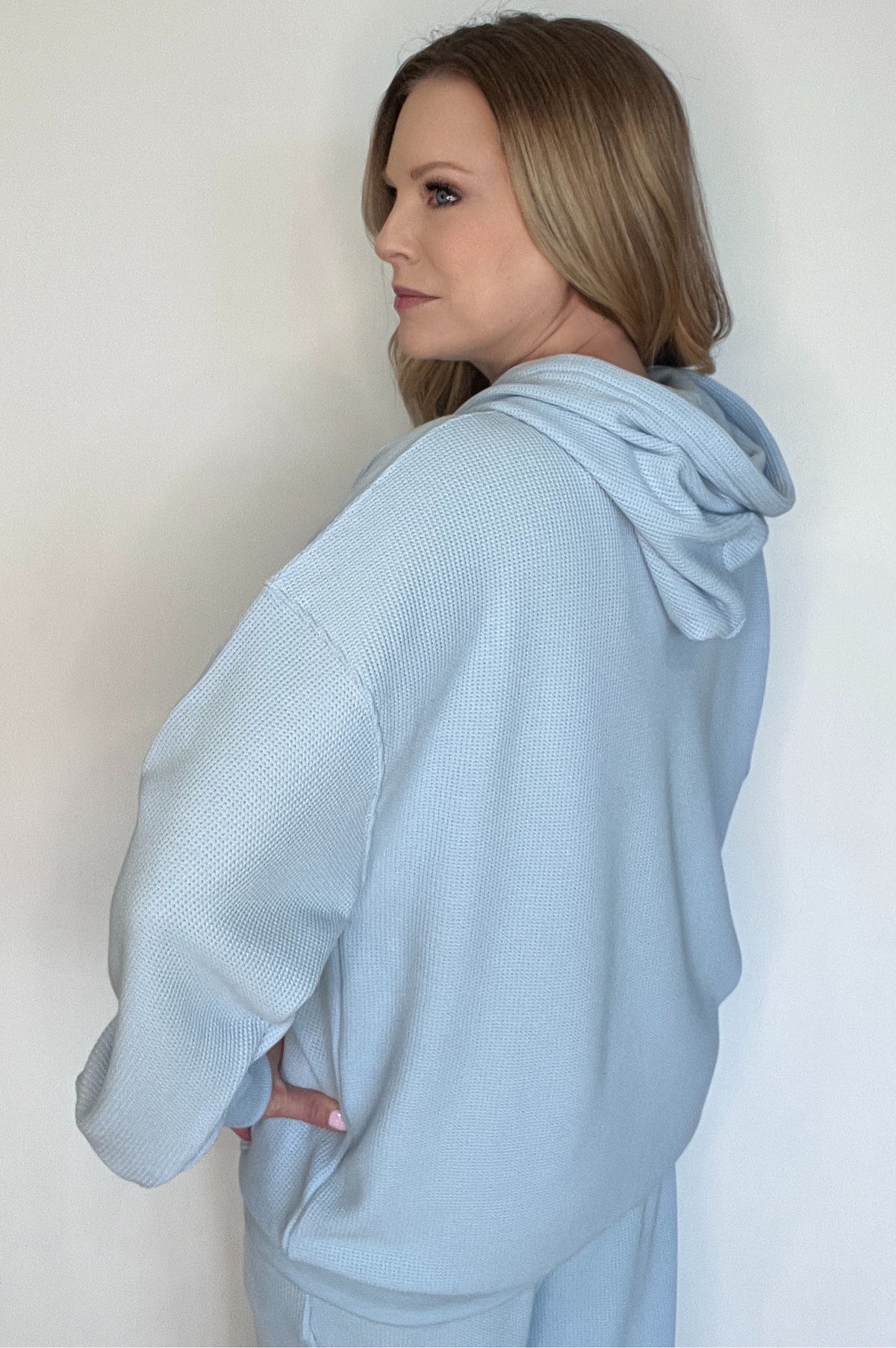 Saturdays Waffle Hoodie-Pale Blue