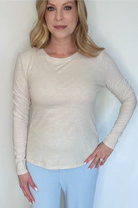 Basic Cotton Long Sleeve Tee-Stone