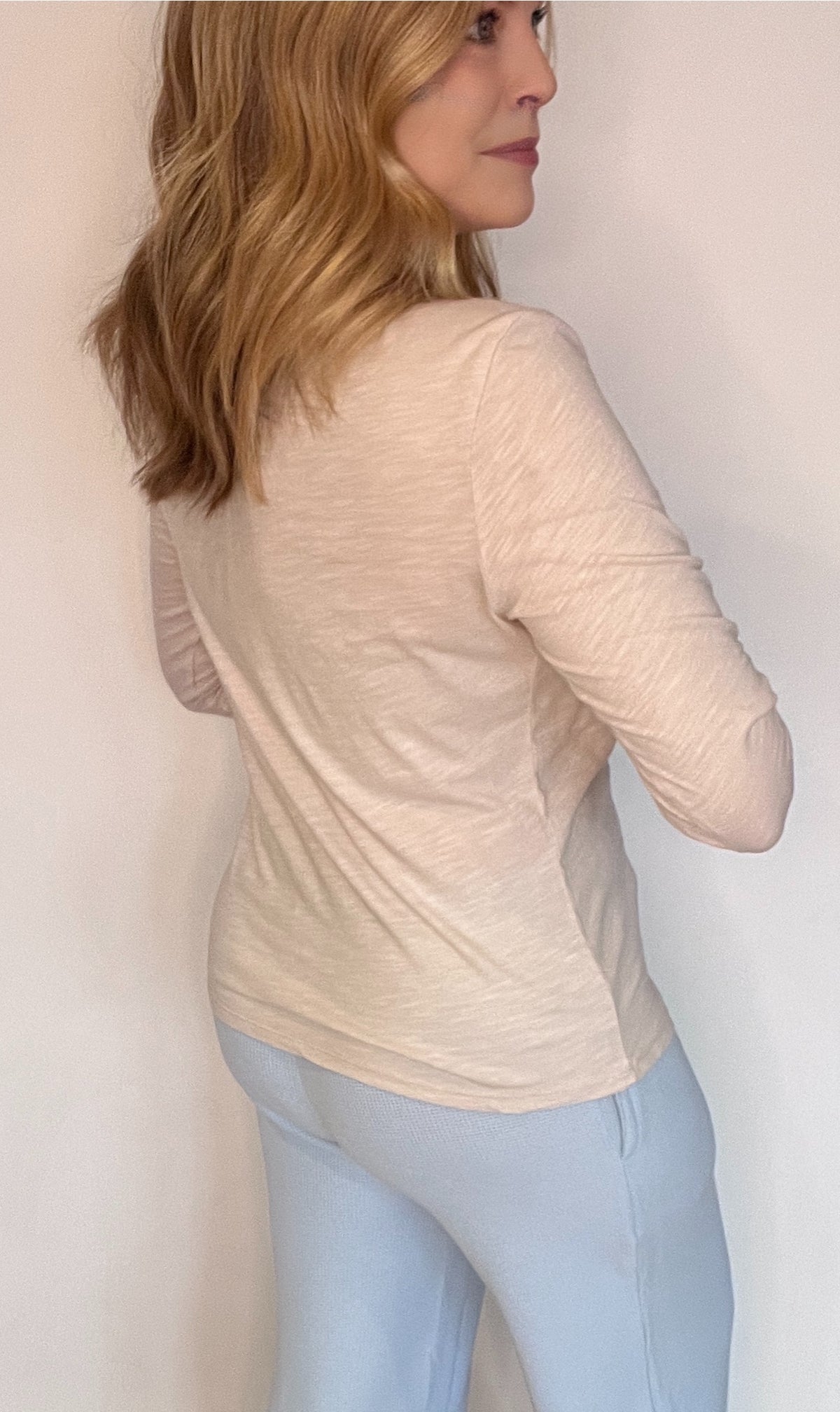 Basic Cotton Long Sleeve Tee-Stone