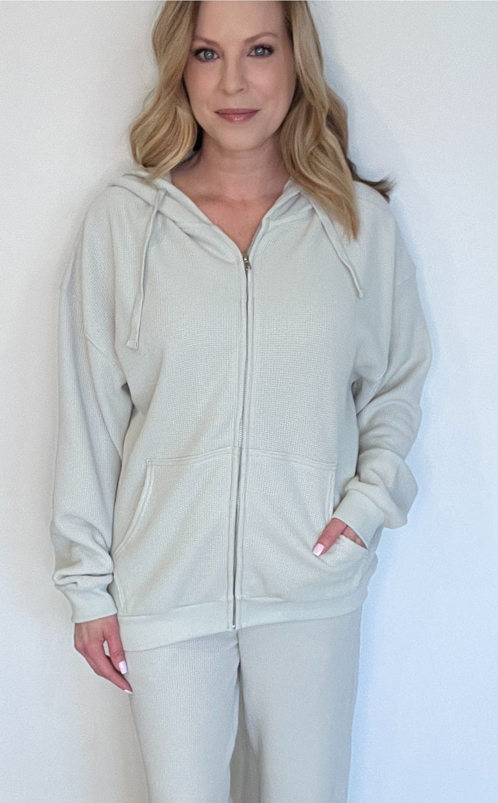 Saturdays Waffle Hoodie-Mist Grey