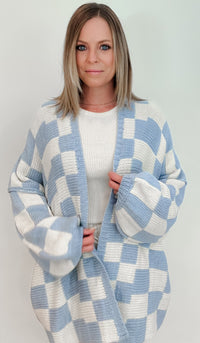 Checkmate Oversized Cardigan-Blue/Cream