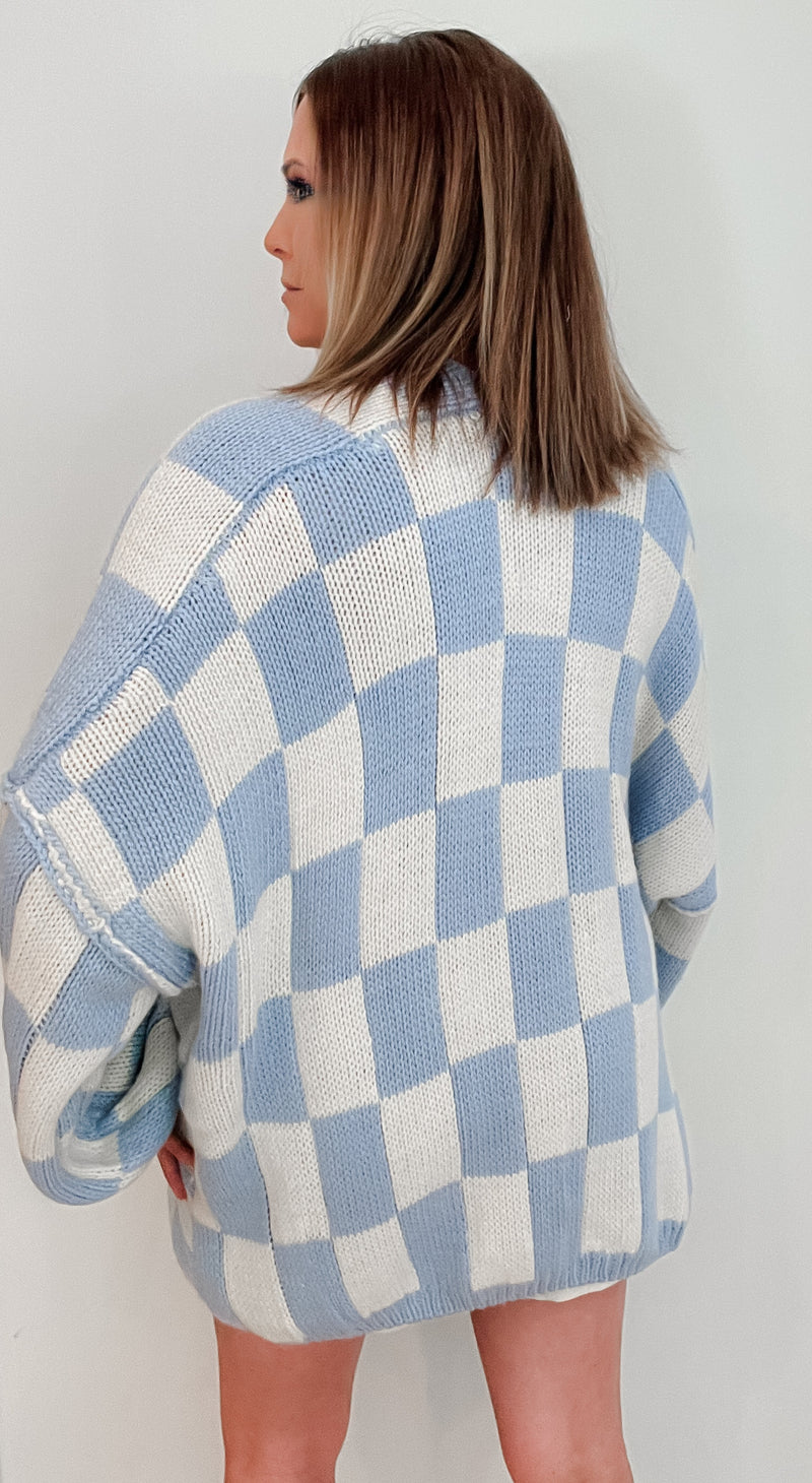 Checkmate Oversized Cardigan-Blue/Cream