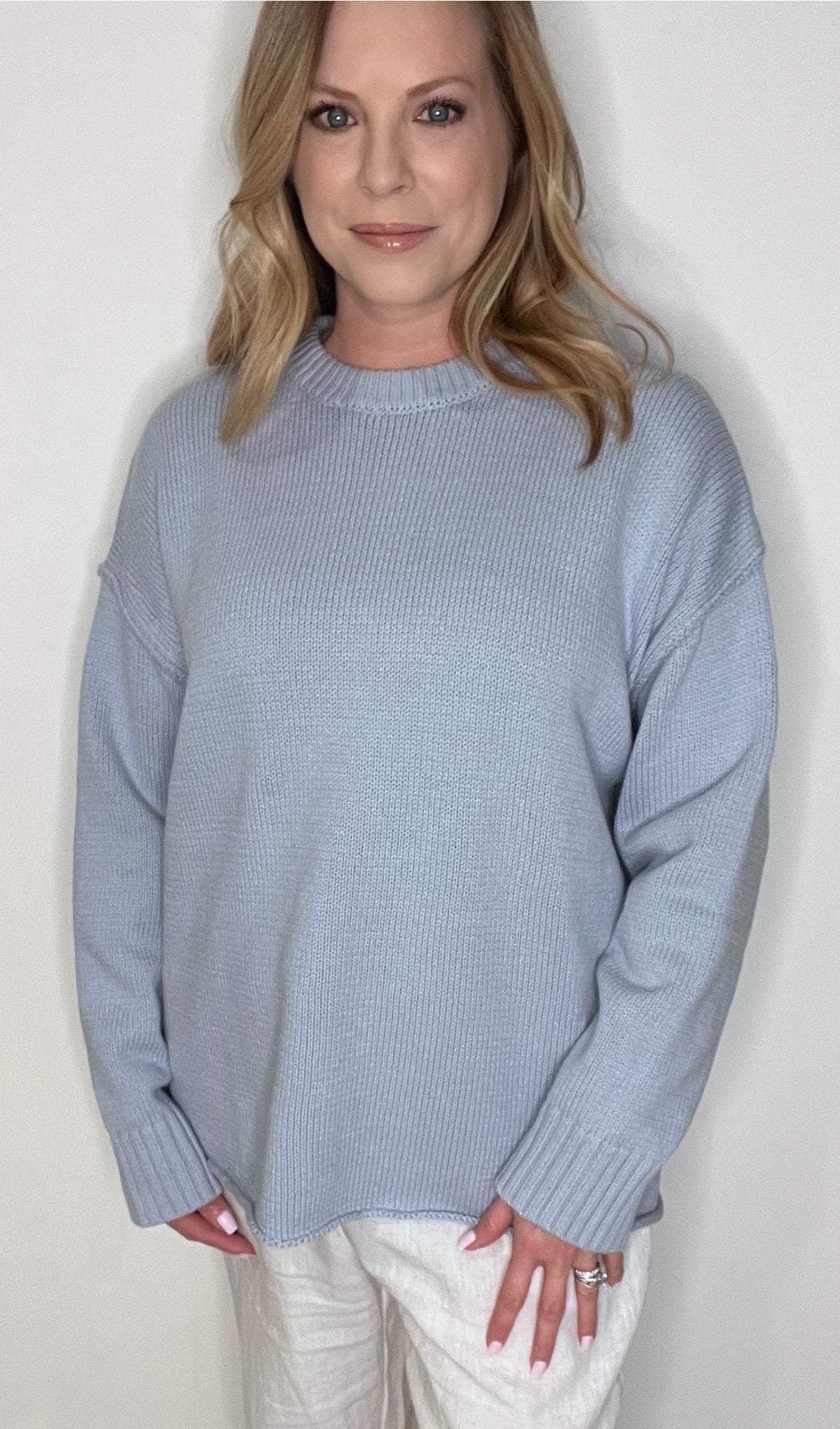 Boyfriend Oversized Sweater-Dusty Blue