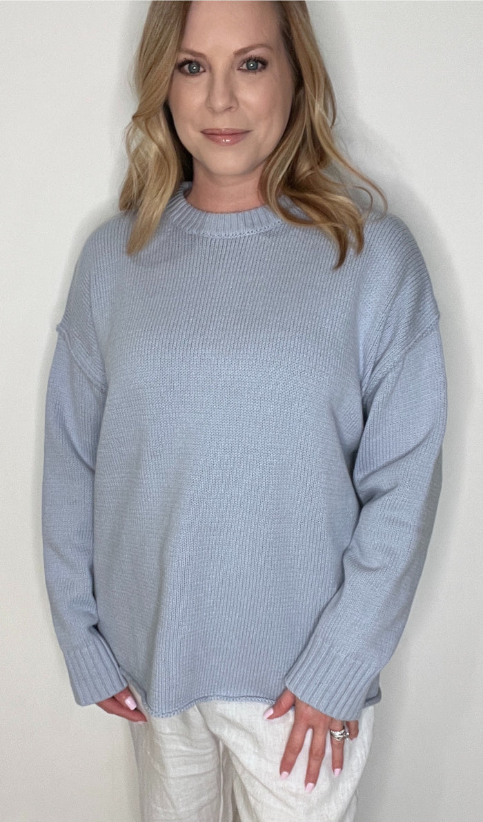Boyfriend Oversized Sweater-Dusty Blue