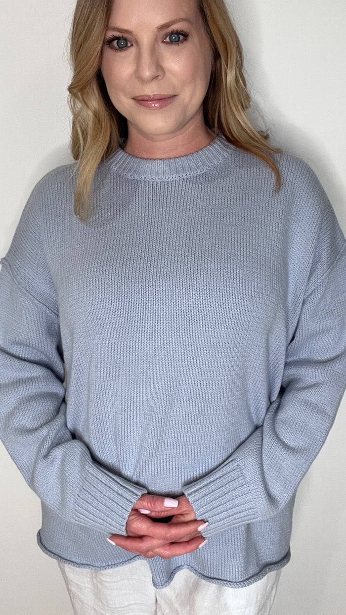 Boyfriend Oversized Sweater-Dusty Blue