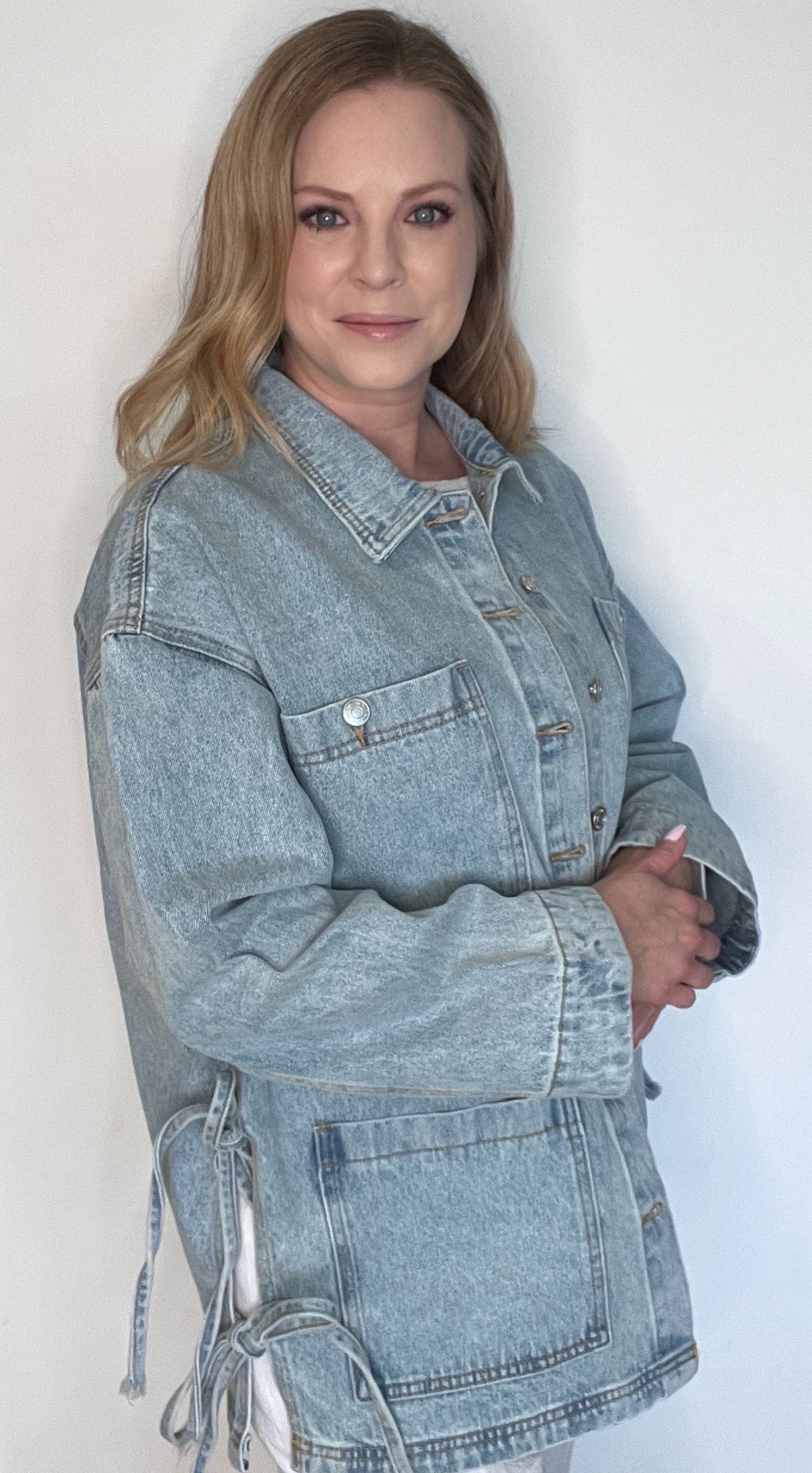 Westport Side Tie Denim Jacket-Light Wash