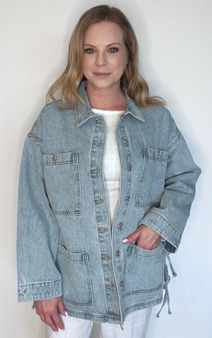 Westport Side Tie Denim Jacket-Light Wash