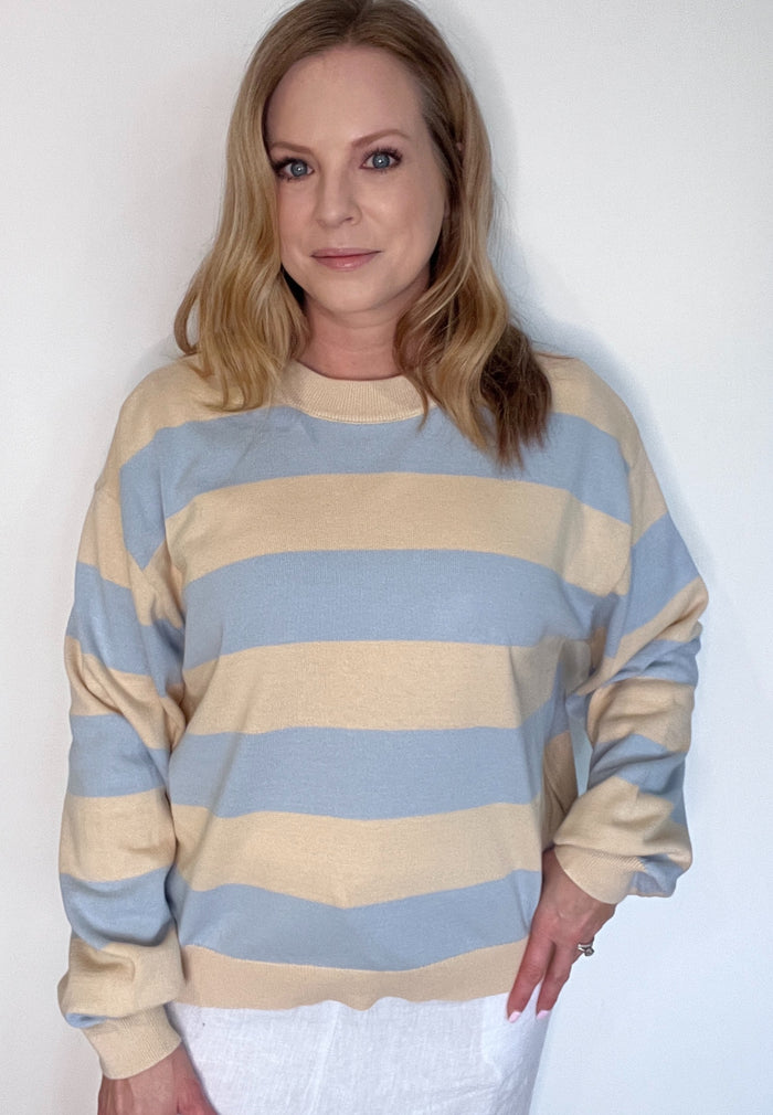 Harbor Cotton Stripe Sweater-Blue/Cream