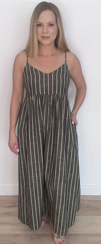 Macy Linen Blend Maxi Dress-Charcoal/Beige
