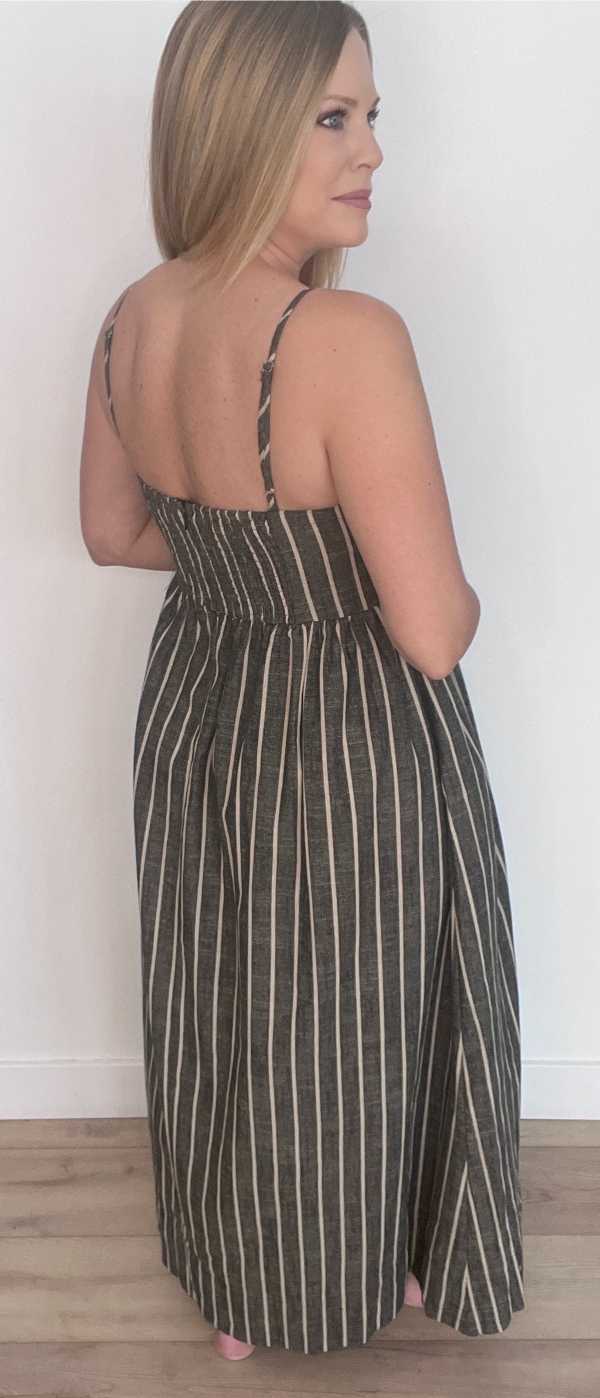 Macy Linen Blend Maxi Dress-Charcoal/Beige