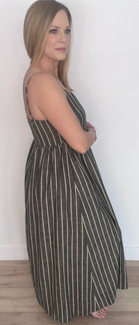 Macy Linen Blend Maxi Dress-Charcoal/Beige