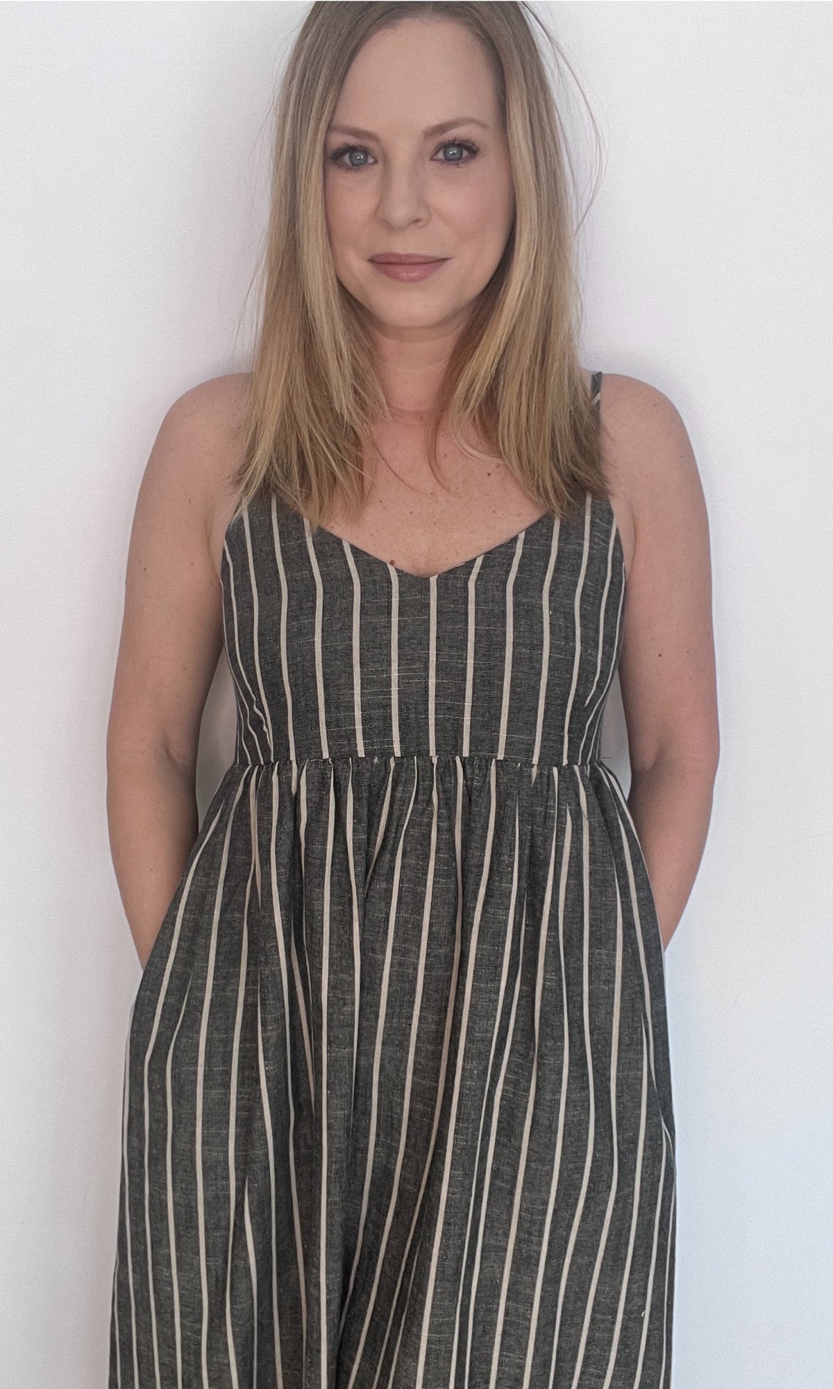 Macy Linen Blend Maxi Dress-Charcoal/Beige