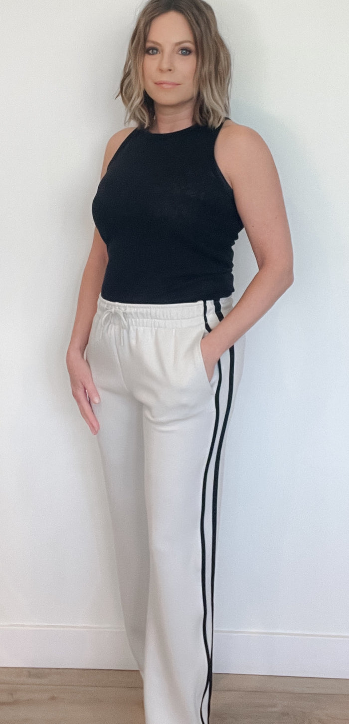 Trackside Stripe Sweat Pants-Chalk/Black