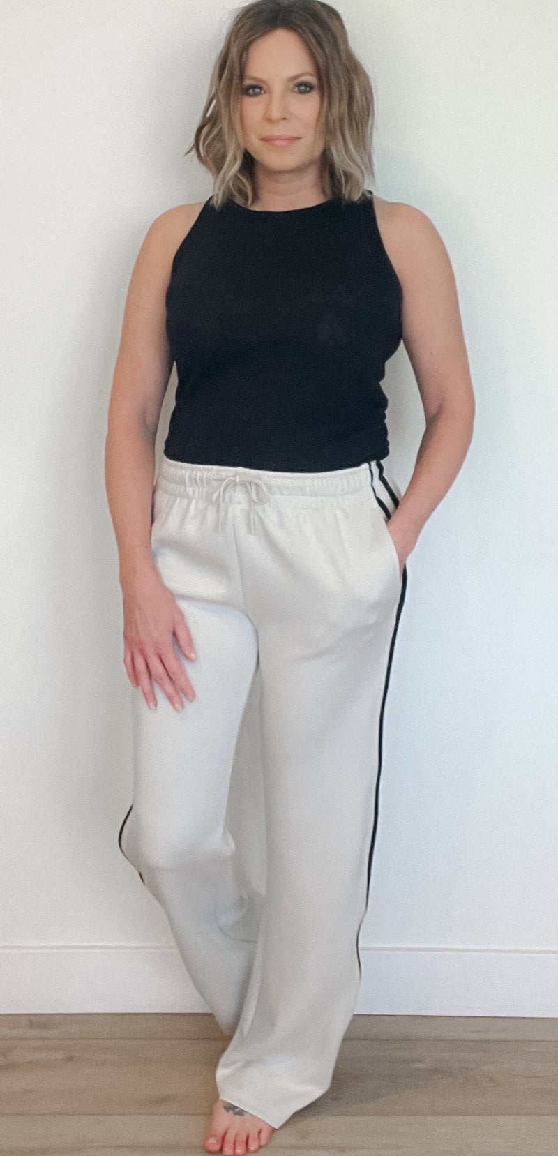 Trackside Stripe Sweat Pants-Chalk/Black