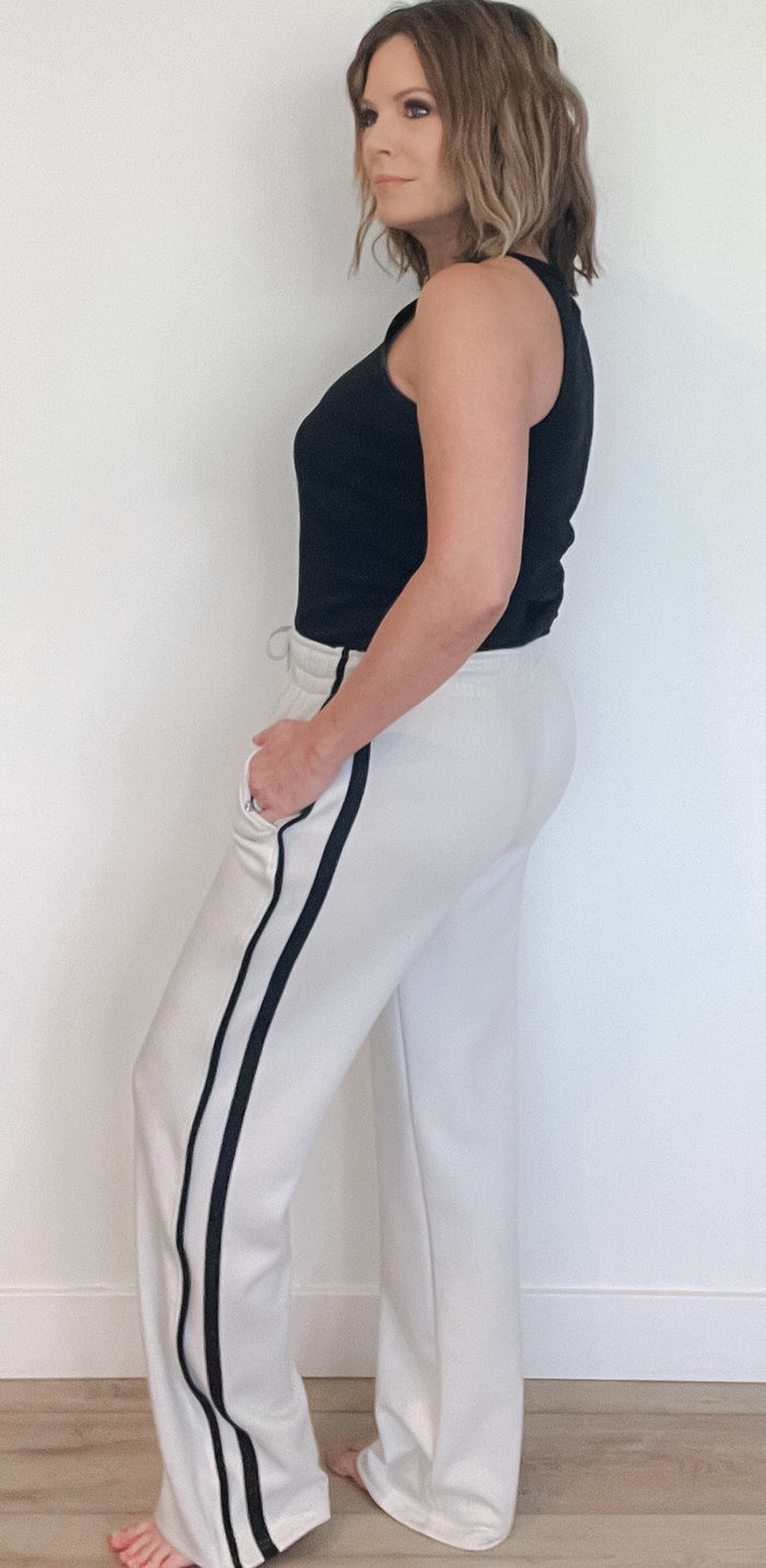Trackside Stripe Sweat Pants-Chalk/Black