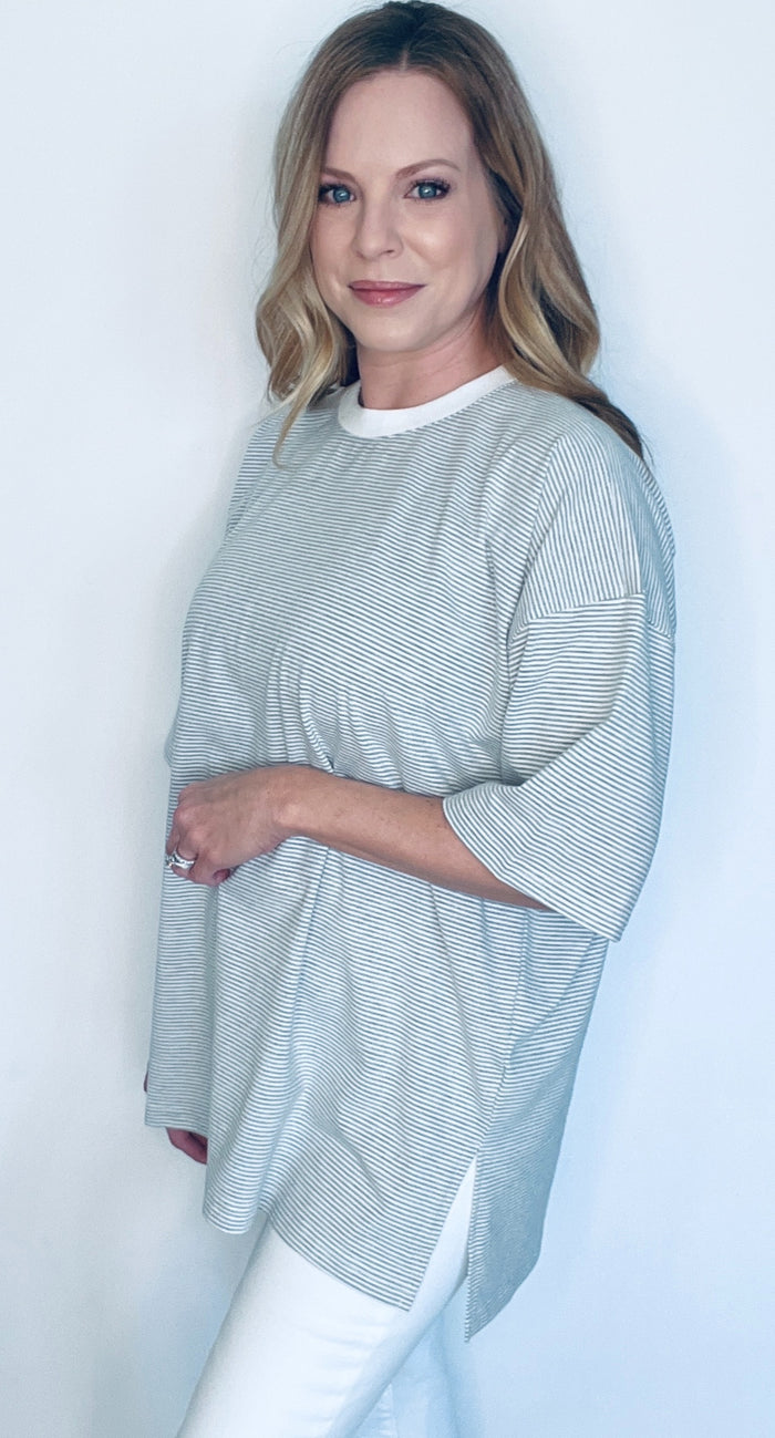 Stacy Oversized Tee-Grey/White