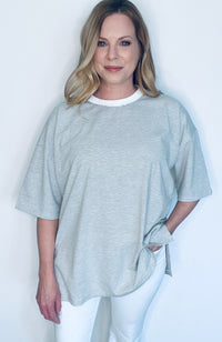 Stacy Oversized Tee-Grey/White