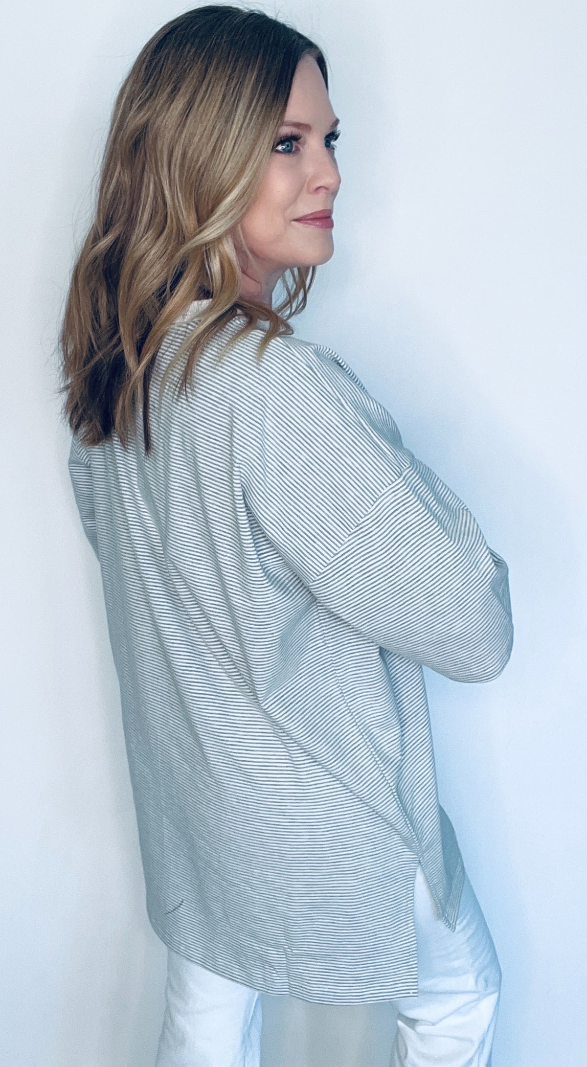 Stacy Oversized Tee-Grey/White