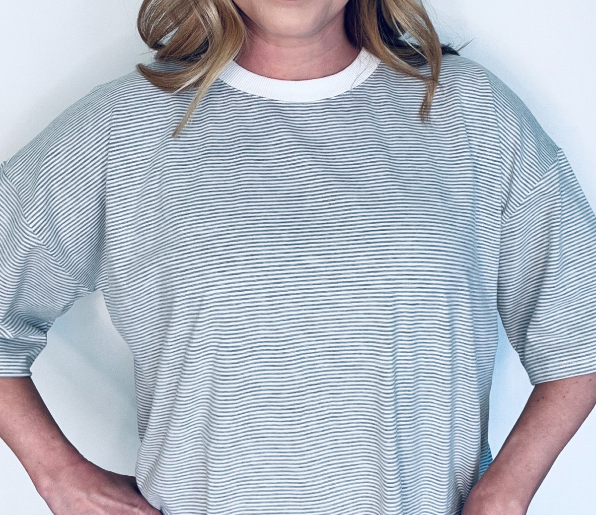 Stacy Oversized Tee-Grey/White