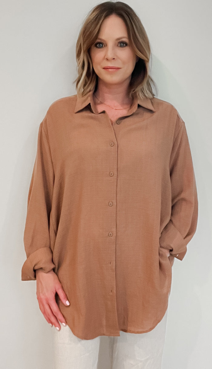 Breezy Button Down-Toast