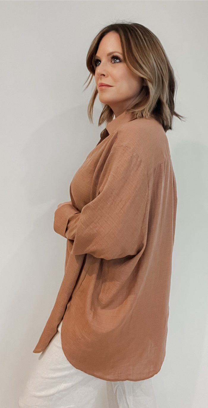Breezy Button Down-Toast