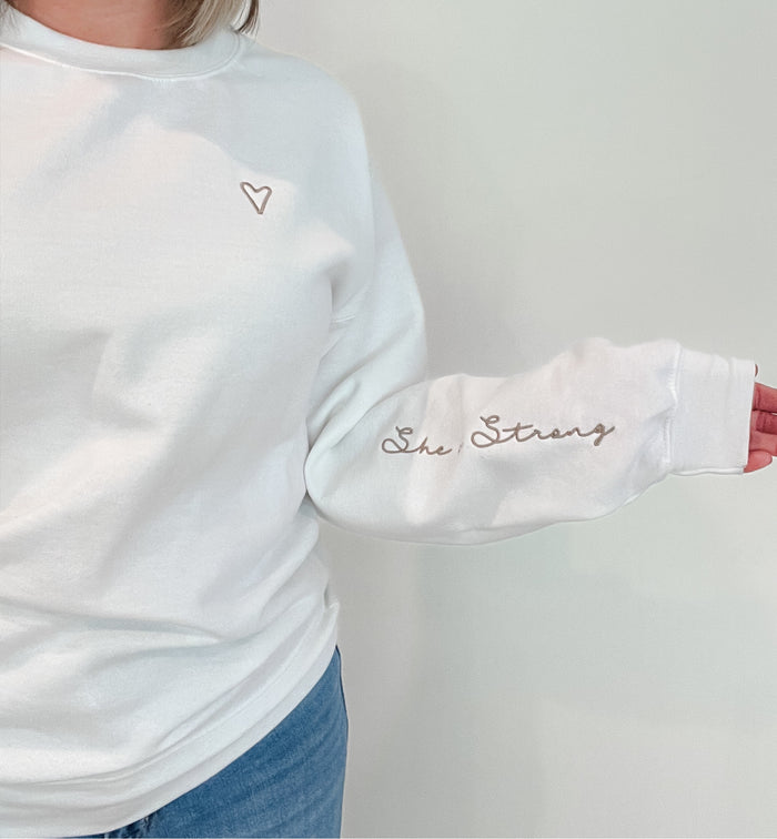 She Is Strong Sweatshirt-White