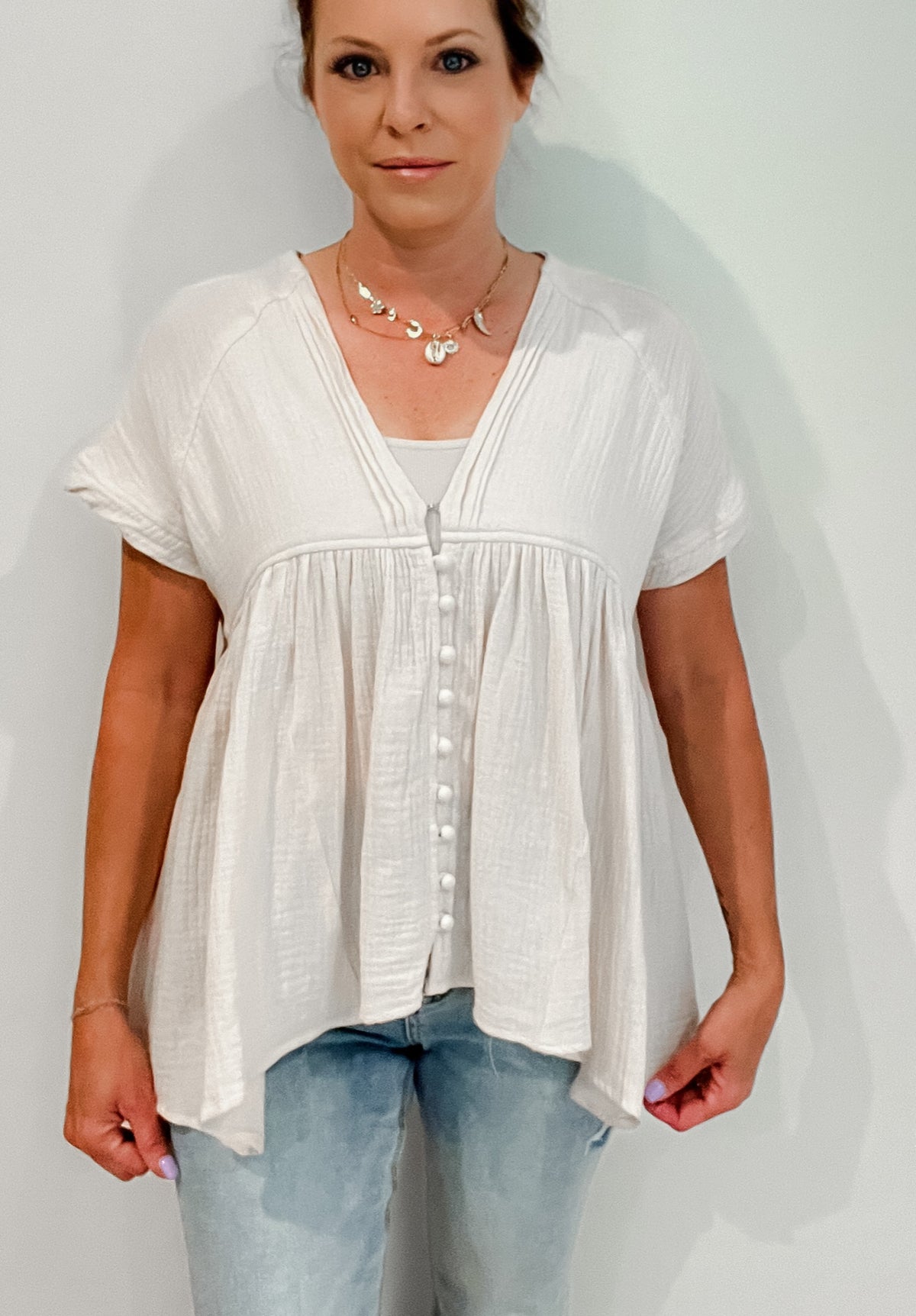 Ariella Woven Cotton Top-Cream