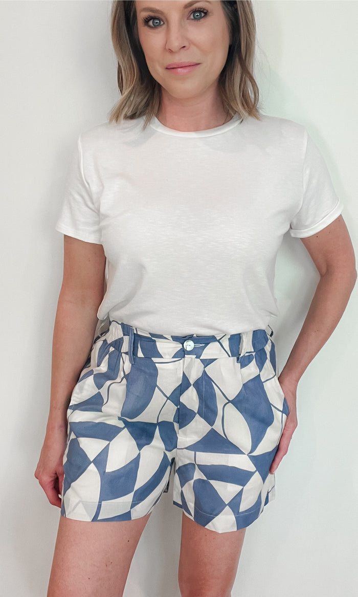 Geo Shorts-Blue/Cream