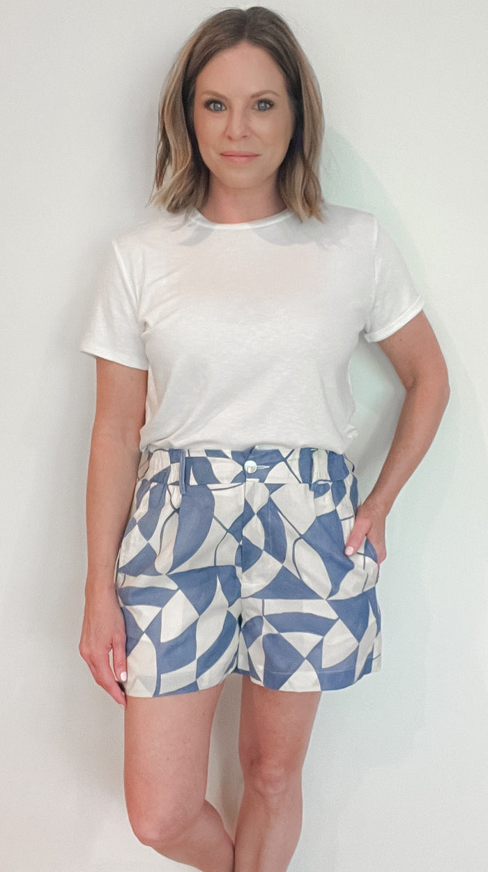 Geo Shorts-Blue/Cream