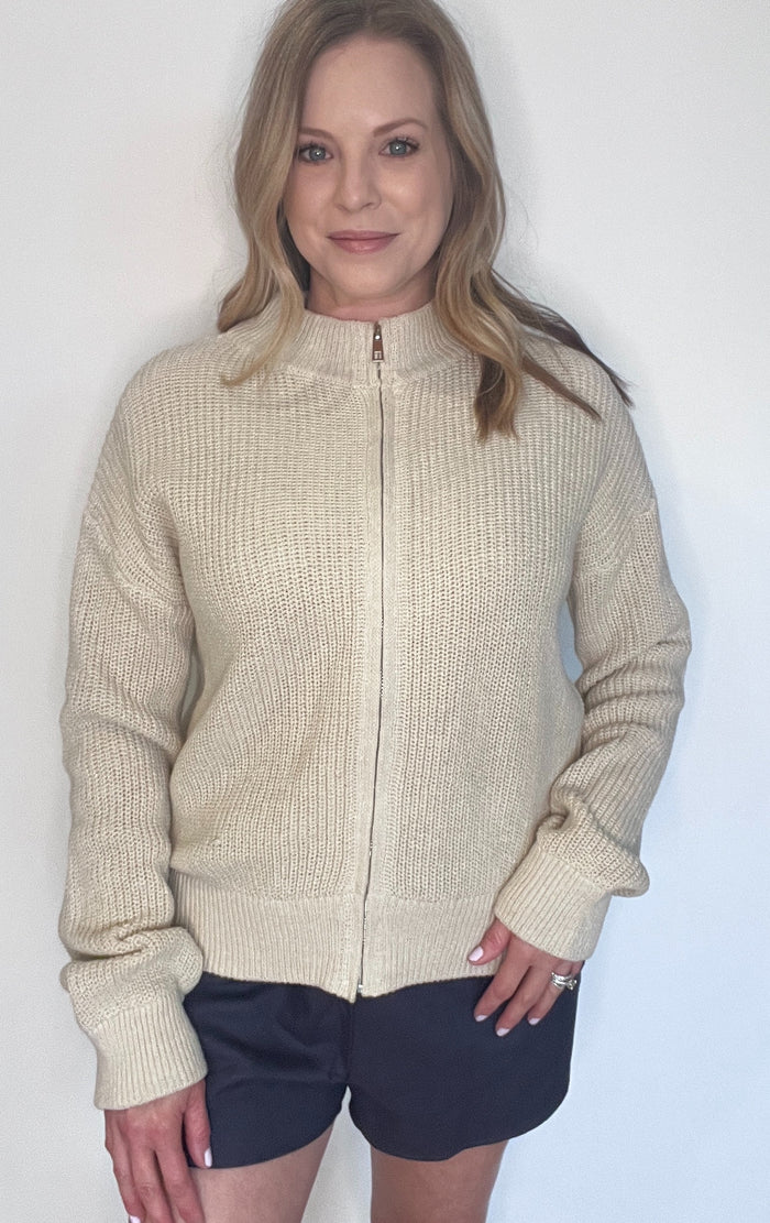 Portofino Zip Up Sweater-Natural