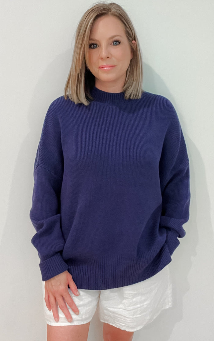 Riley Oversized Sweater-Navy