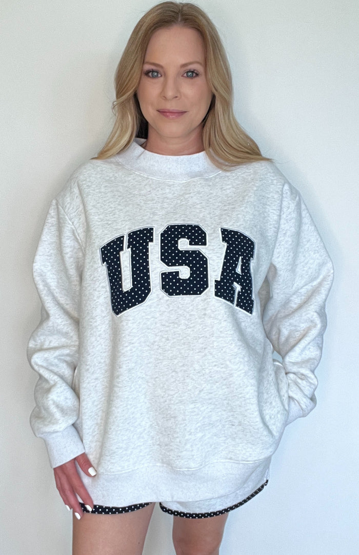 USA Polka Dot Sweatshirt-Navy/Grey