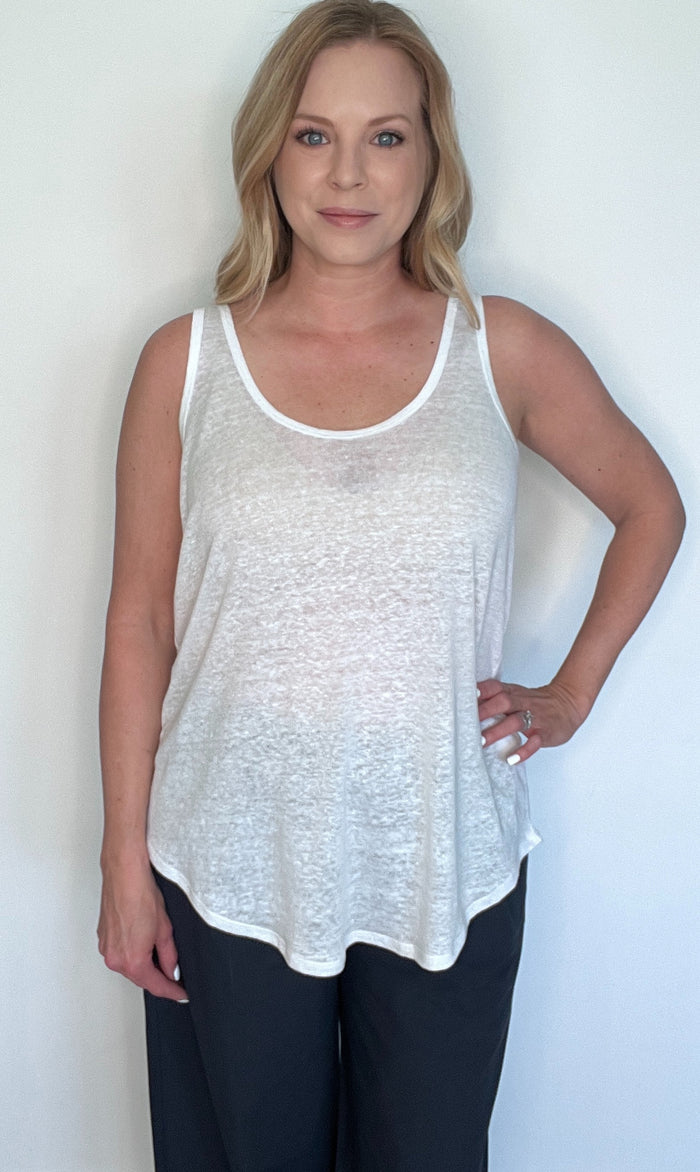 Coastline 100% Linen Tank-White