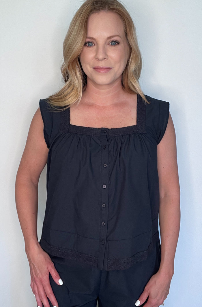 Midnight Coast Eyelet Tank-Navy