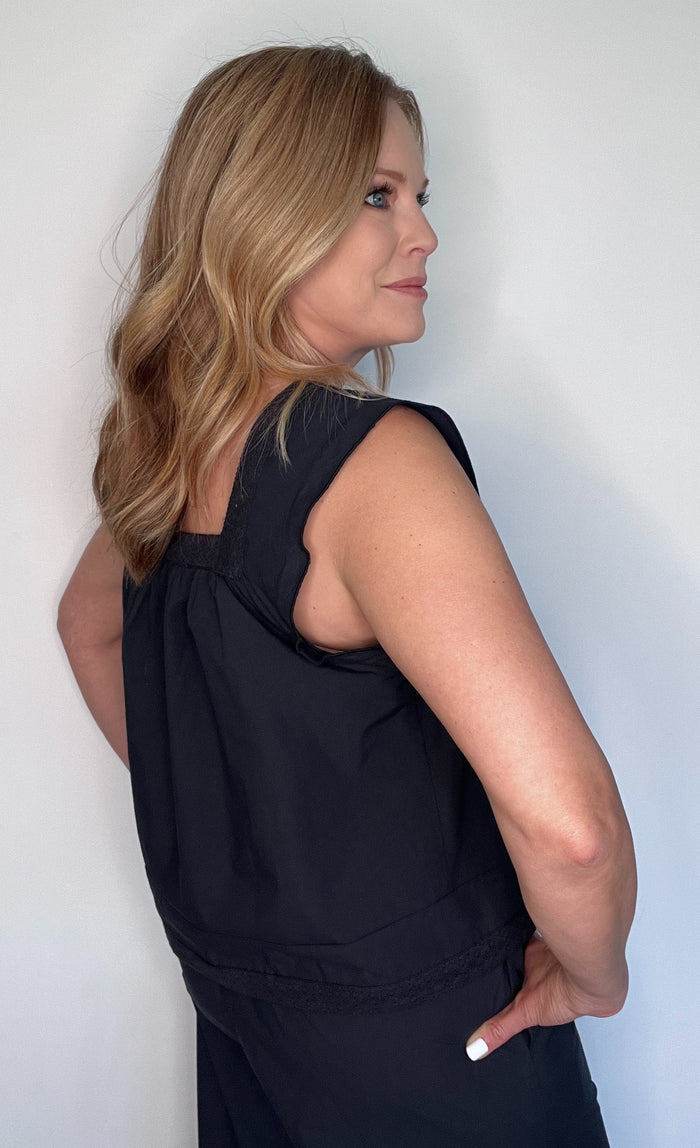 Midnight Coast Eyelet Tank-Navy