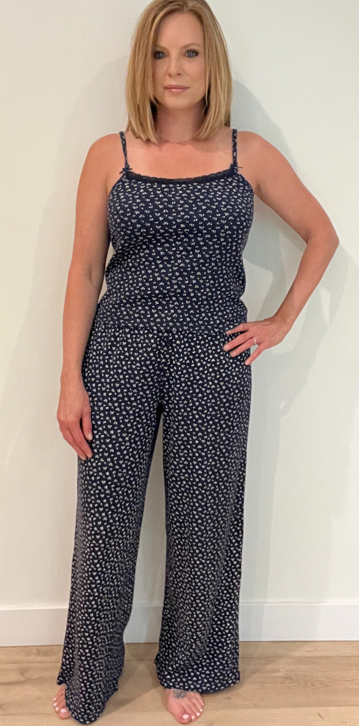Daisy Ditsy Floral Pants-Navy