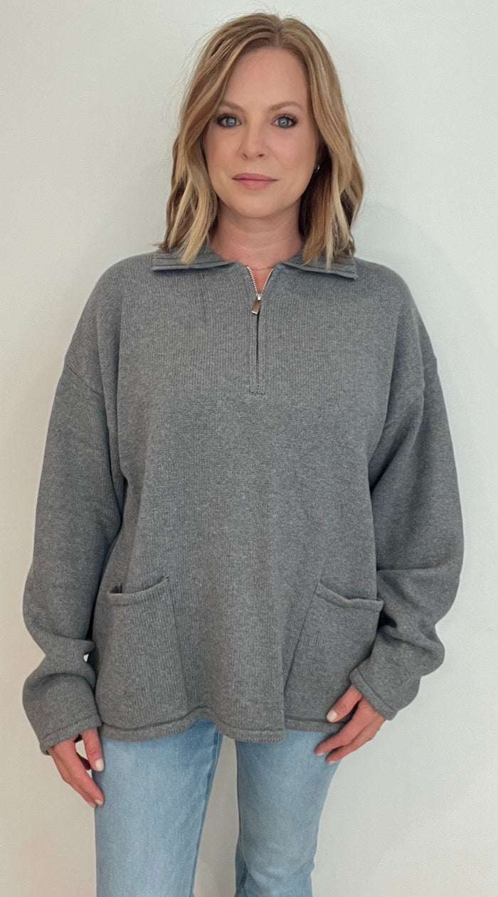 Weekender Quarter Zip Sweater-Charcoal Heather