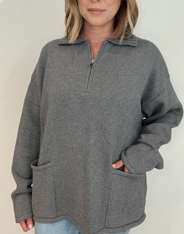 Weekender Quarter Zip Sweater-Charcoal Heather