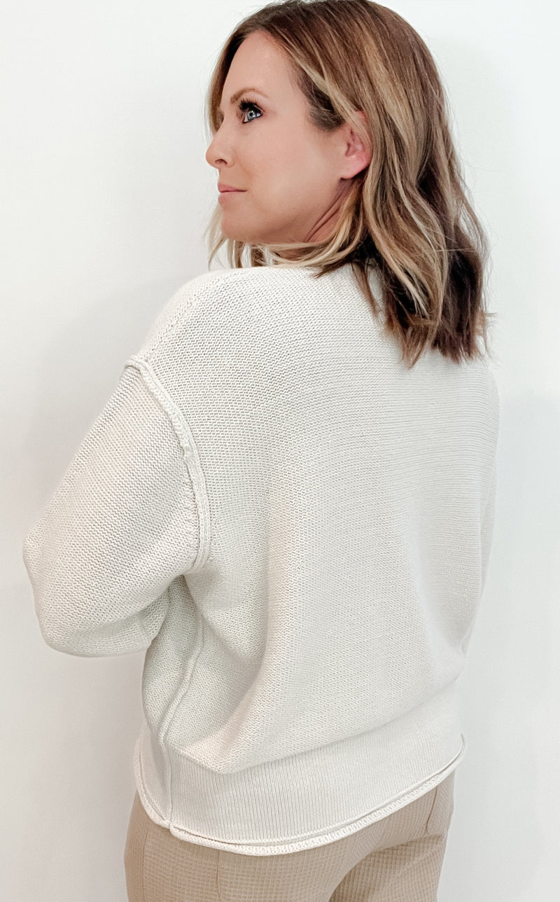 Evans Rolled Edge Sweater-Ivory