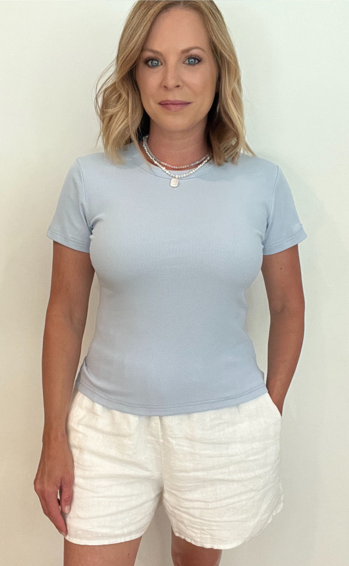 Lana Ribbed Tee-Blue