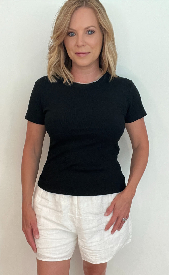 Lana Ribbed Tee-Black
