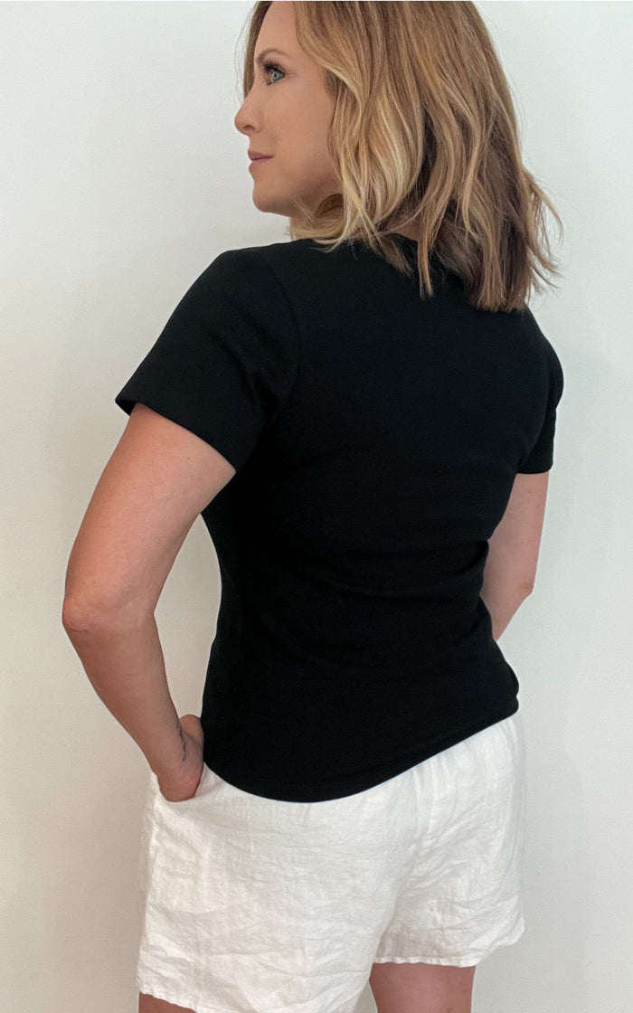 Lana Ribbed Tee-Black