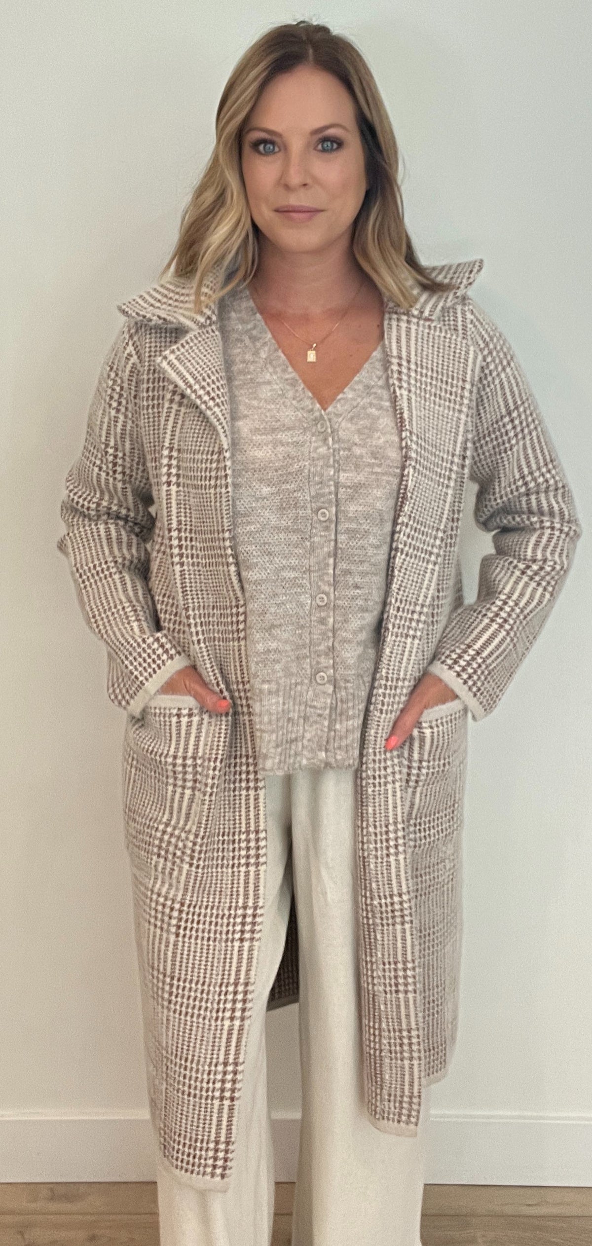 Lola Houndstooth Duster Coat