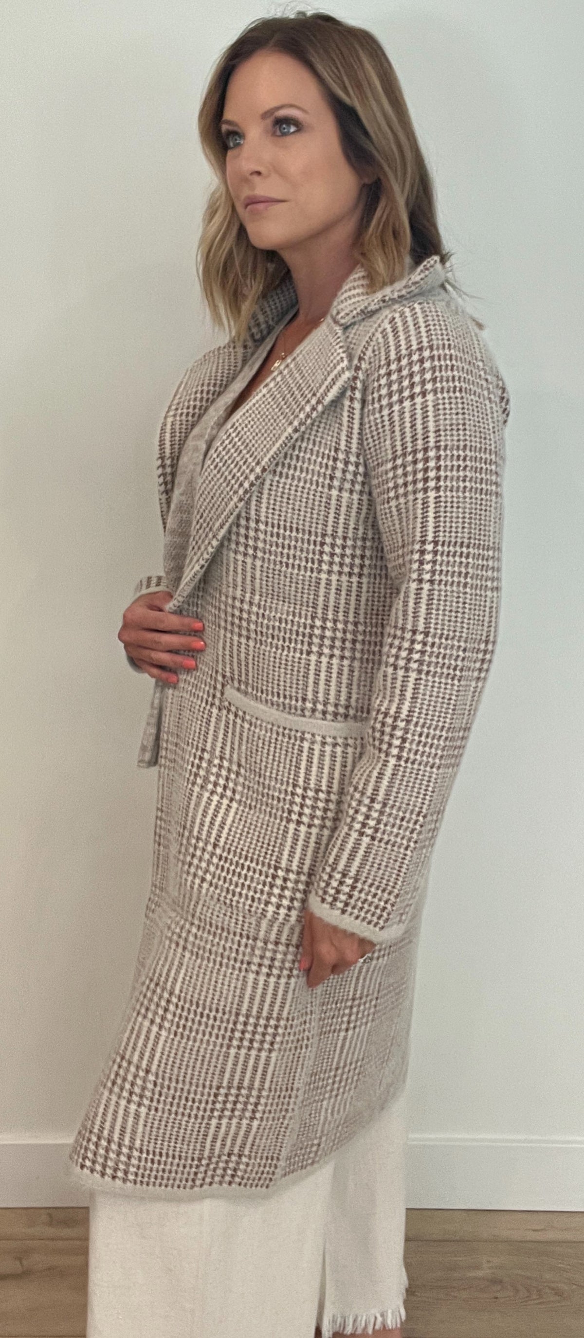 Lola Houndstooth Duster Coat