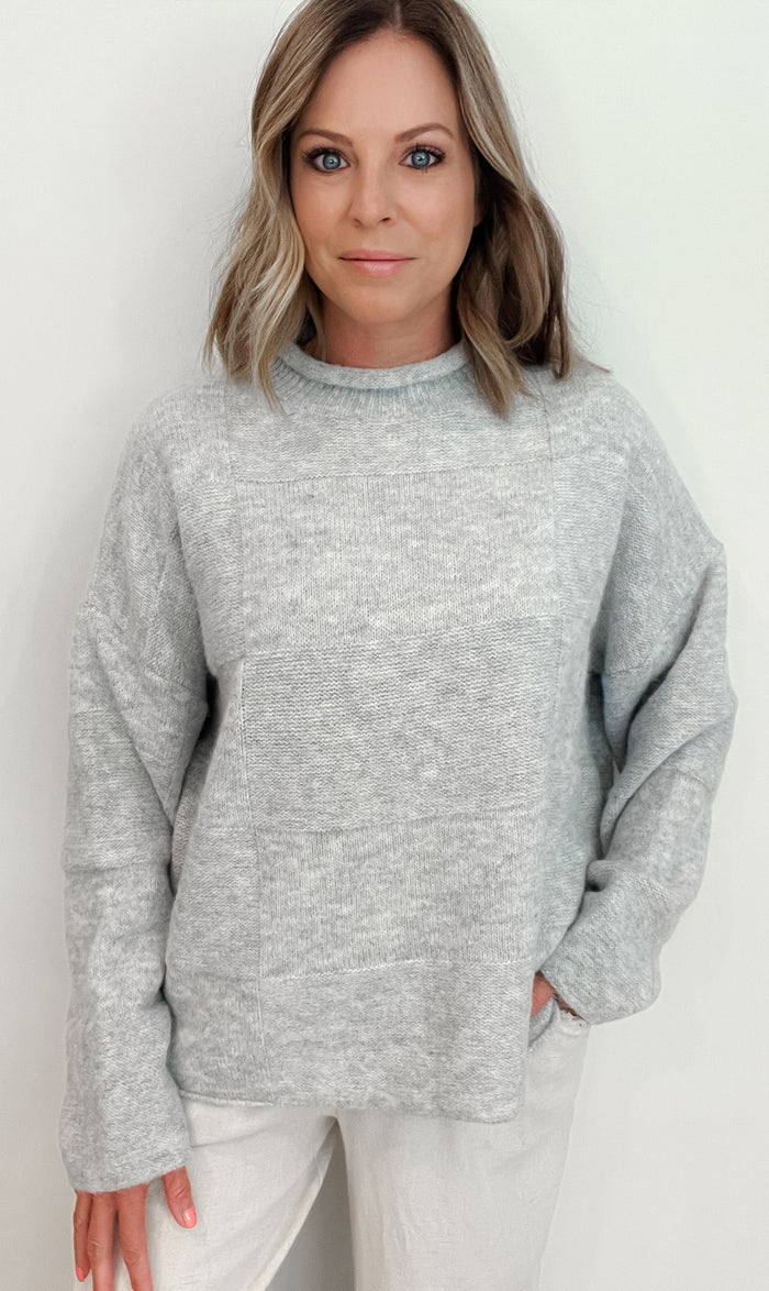 Louann Patchwork Sweater-Heather Grey